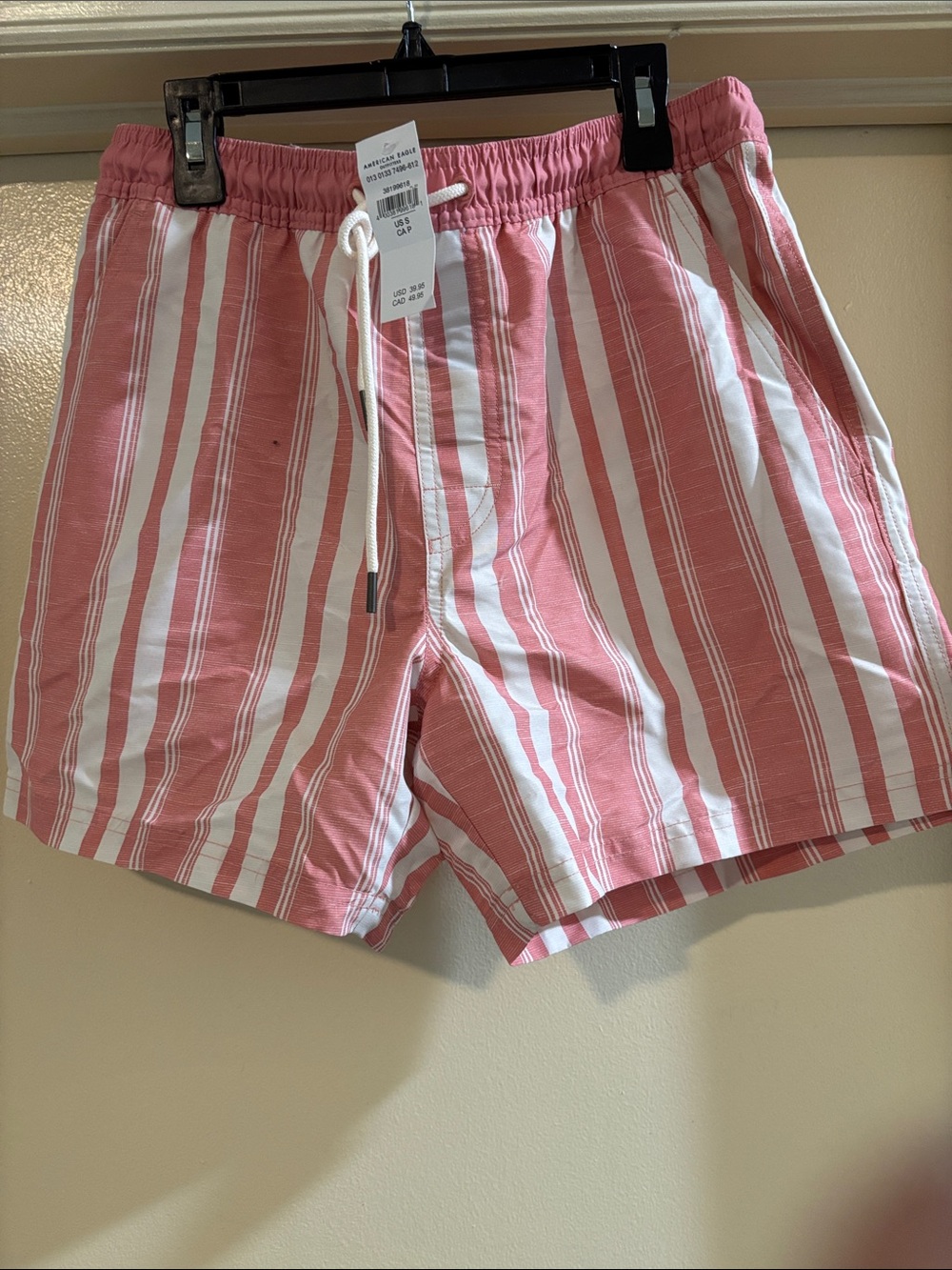 American Eagle Outfitters Pink and White Striped Drawstring Shorts NWT size S